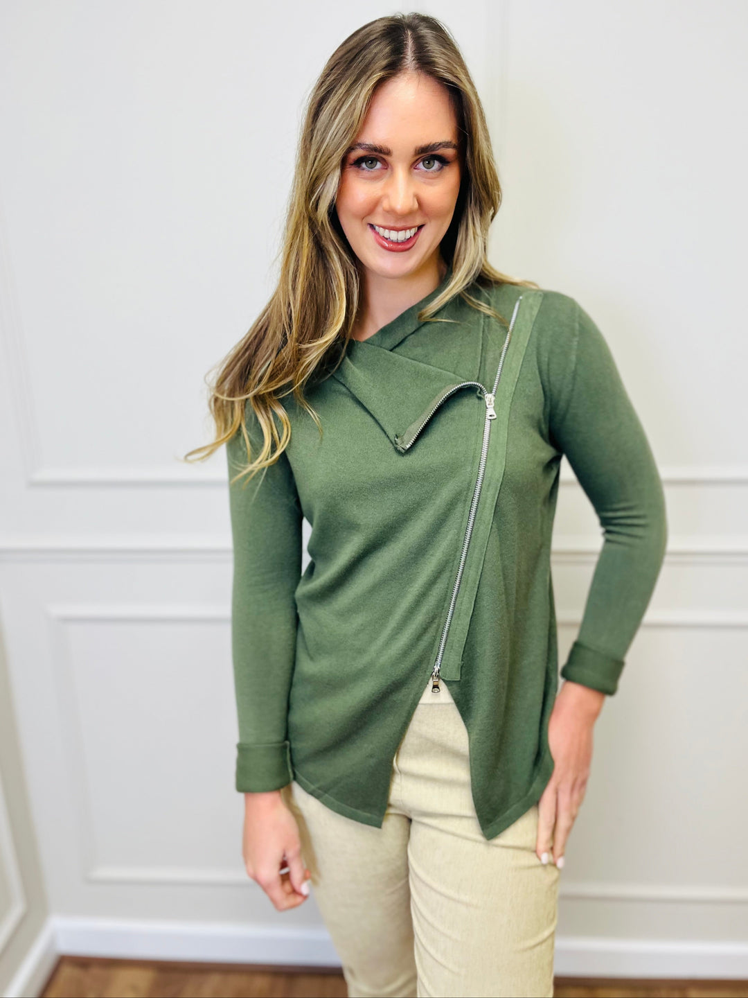 "HAYLEY" Short Biker Jacket-Green