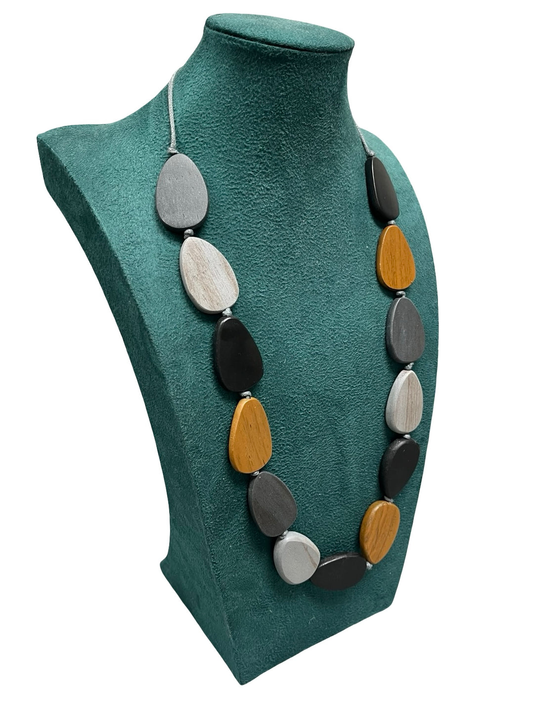 Long Statement Necklace-Grey & Tan