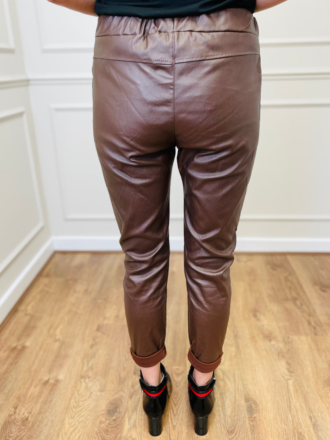 "CARMELA" Pleather Trouser-Brown