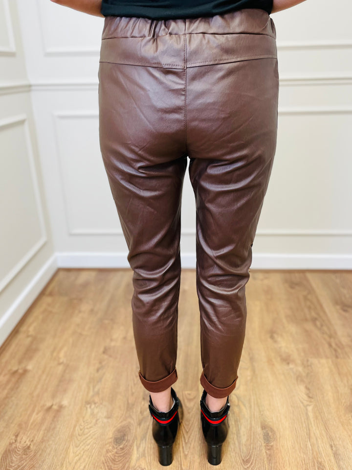 "CARMELA" Pleather Trouser-Brown