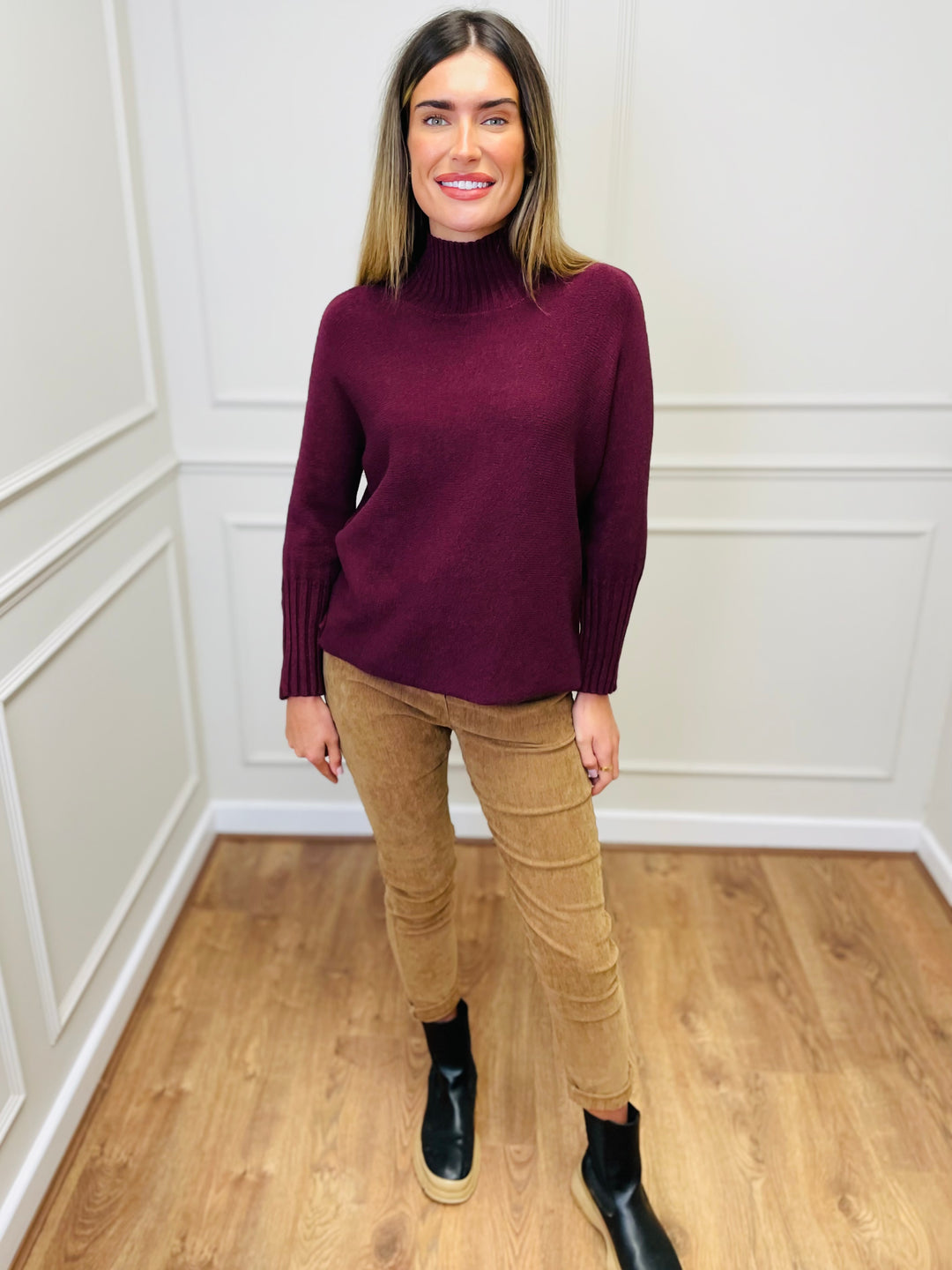 "AMANDA" Roll Neck Jumper-Wine