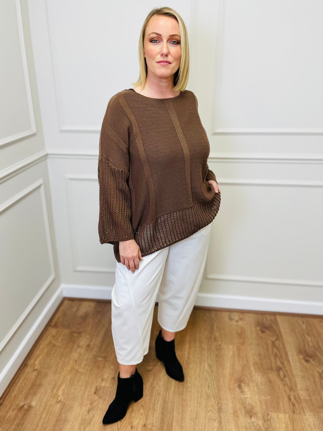"SALMA" Open Knit Jumper-Tan