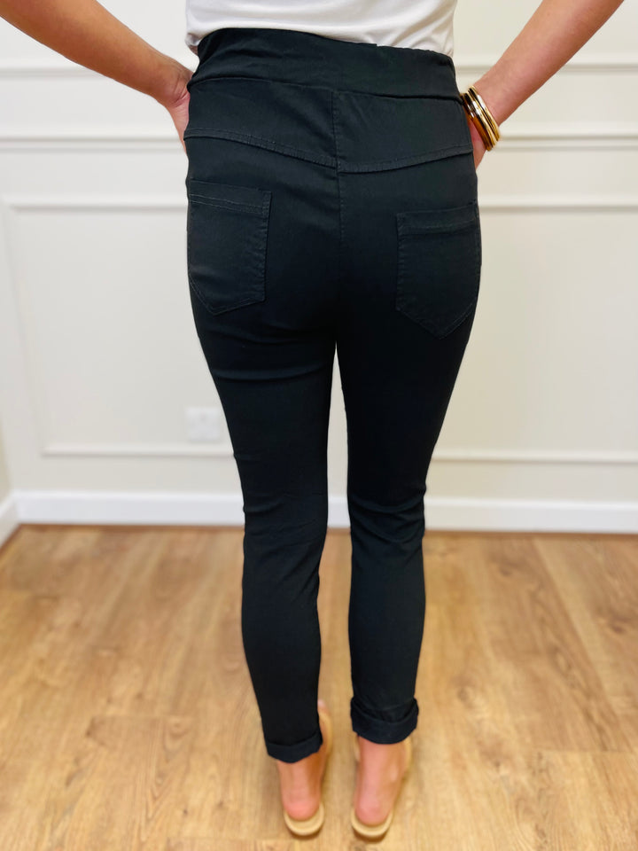 "CARMELA" Sequin Patch MAGIC Trouser-Black