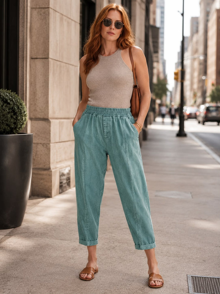 "MARTA” Relaxed Fit Acid Wash Trouser teal