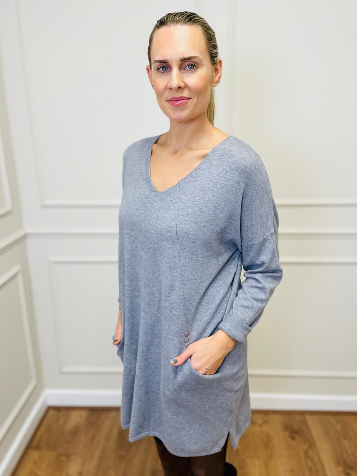 "MILLIE" Fine Knit Tunic-Grey