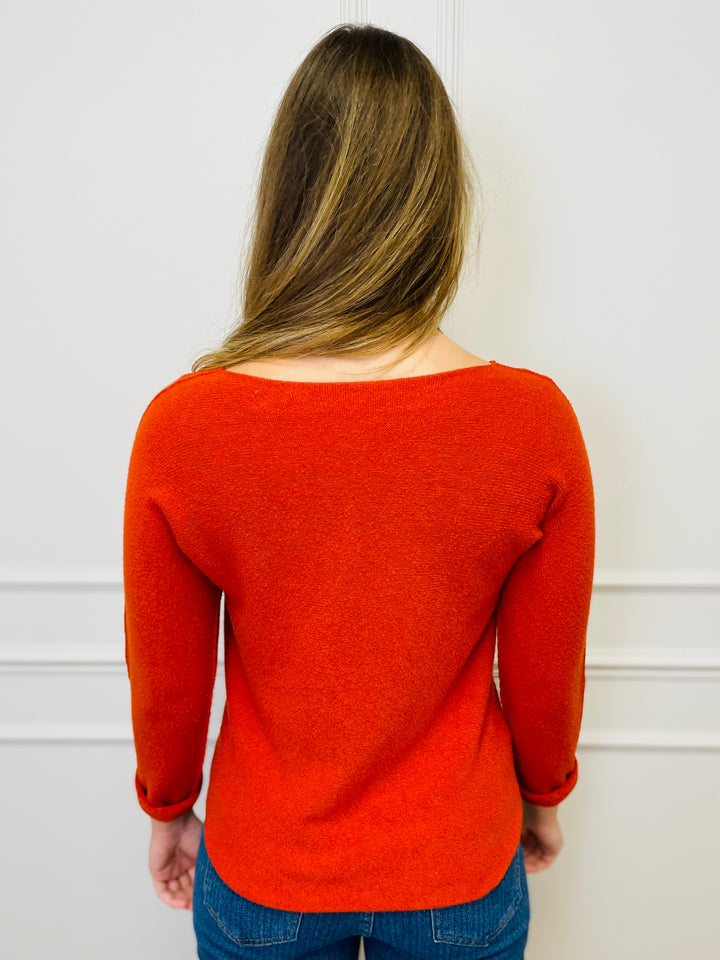 "MAGNOLIA" Fine Knit Jumper-Rust Orange