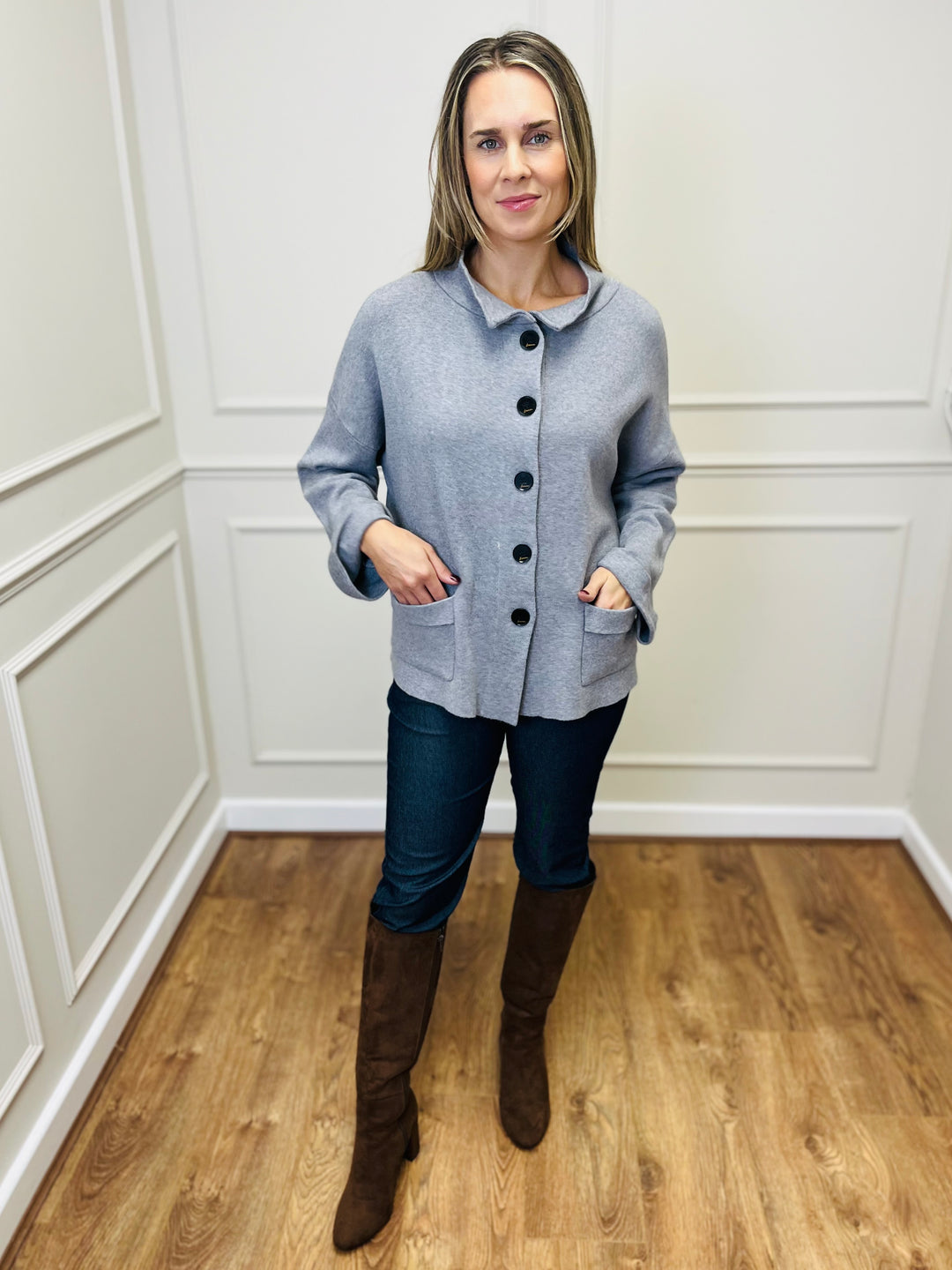 "BETTY" Soft Knit Jacket-Grey