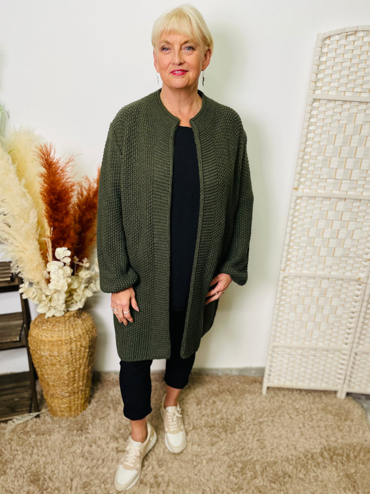 "MARISSA” Knitted Cardigan-Khaki Green