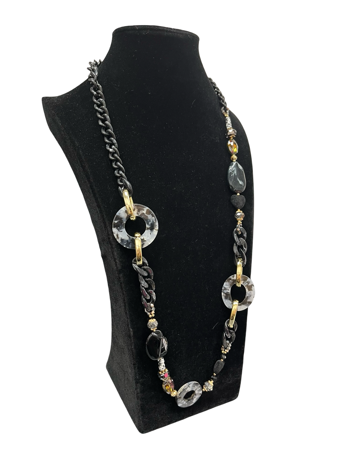 Black & Gold Long Statement Necklace