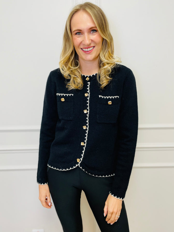 "HELENA" Two Tone Cardigan-Black & Cream