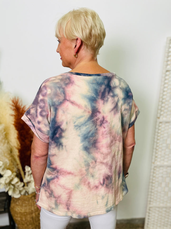 "SAMMY" Tie Dye Sweat Top-Pink & Navy