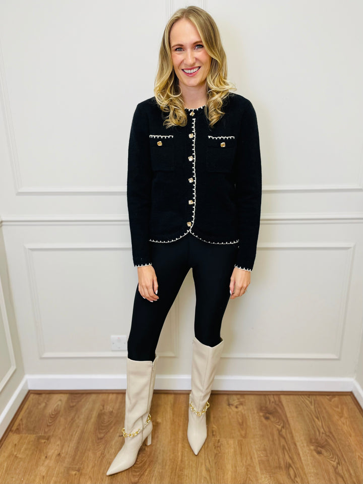 "HELENA" Two Tone Cardigan-Black & Cream