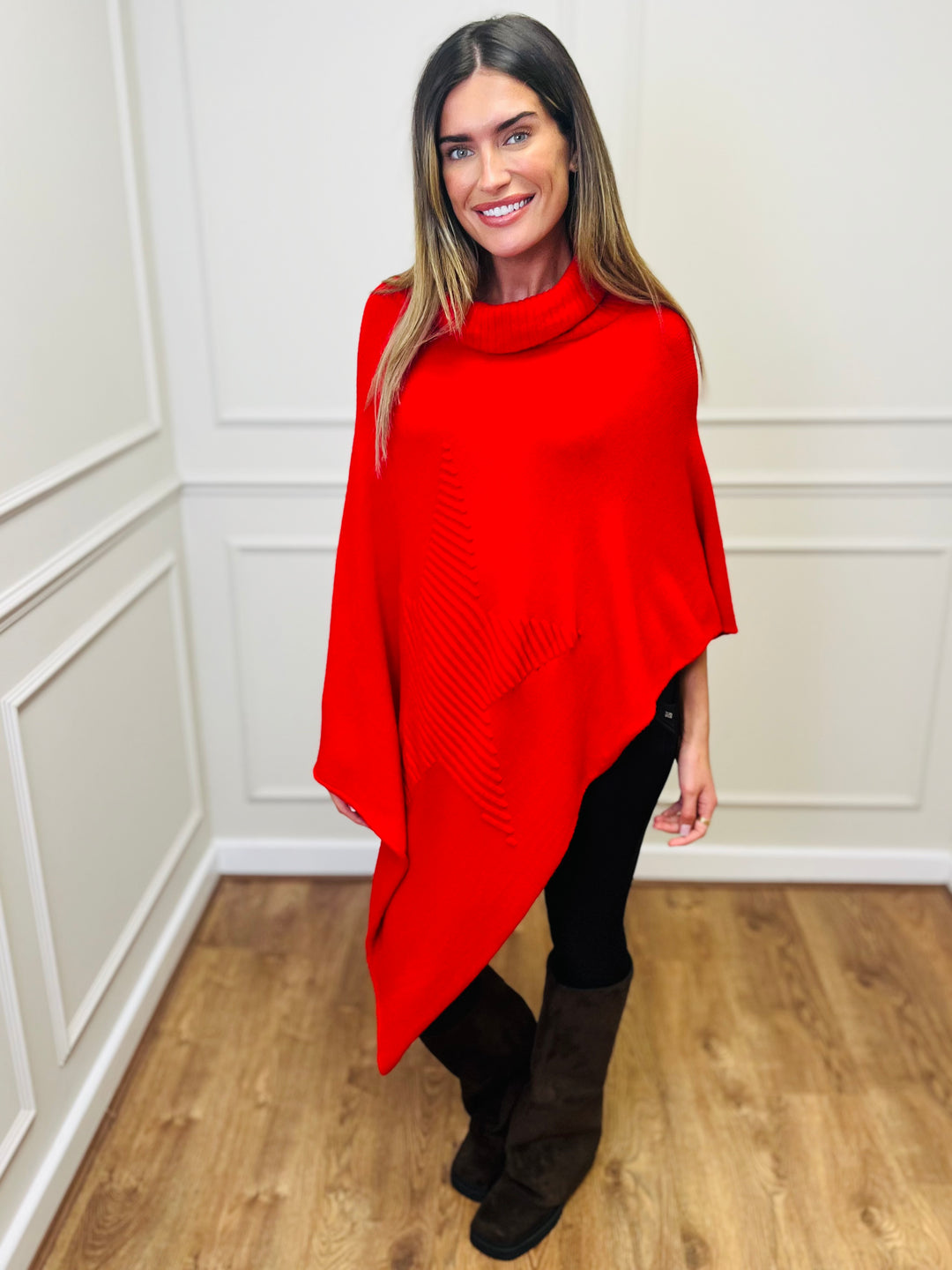 "STARR" Asymmetric Poncho-Red
