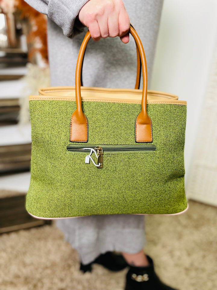 No.50 Two Tone Handbag-Green & Tan