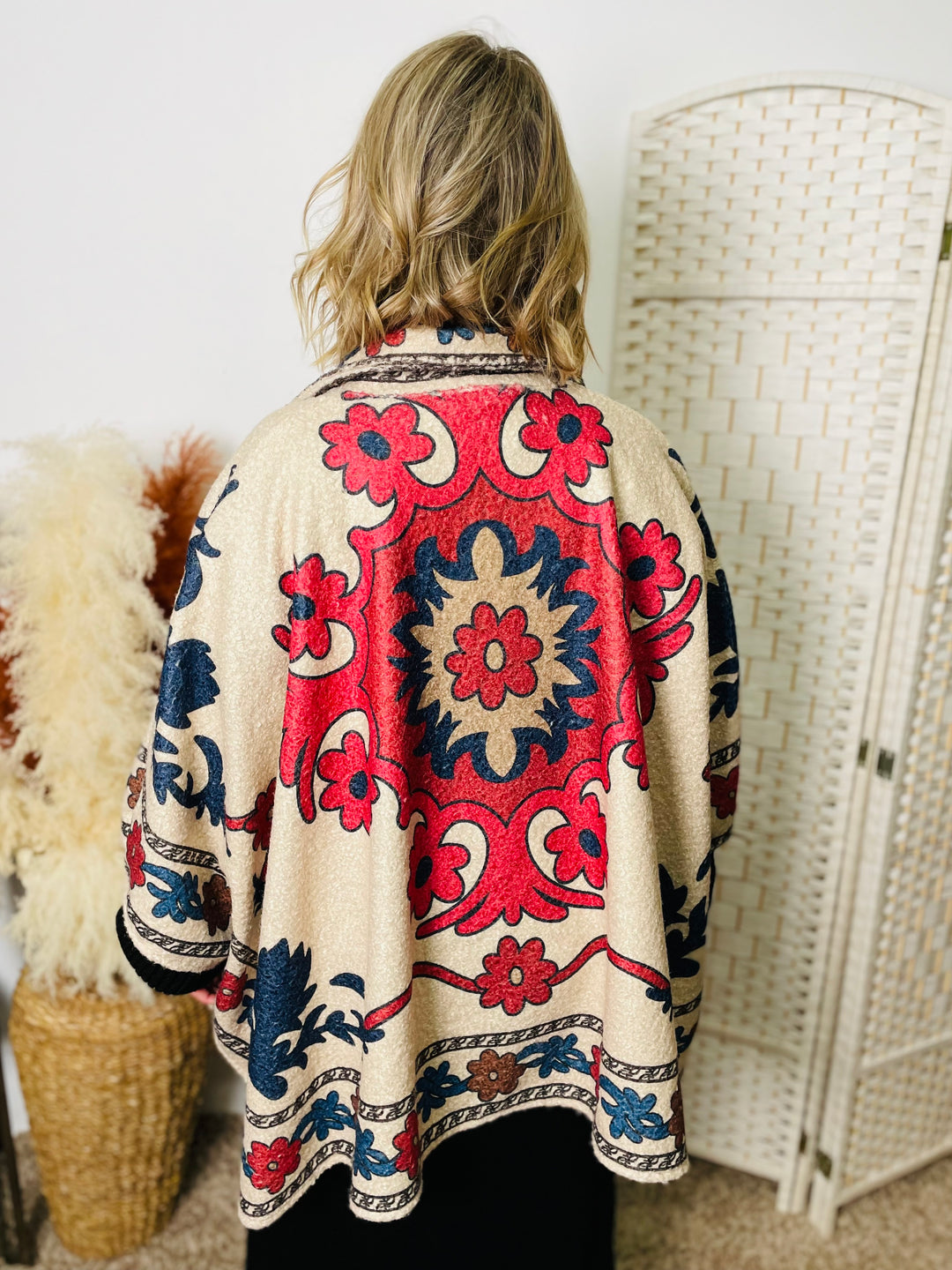 "RUBY" Artistic Print Cape Coat-Multicolour