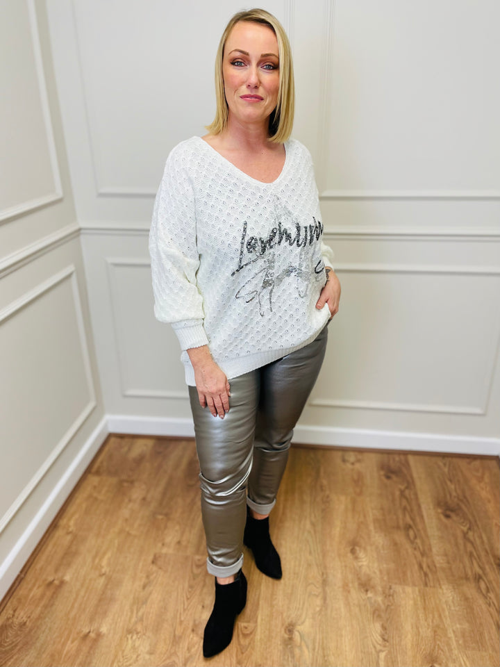 "RENATA” Metallic Jumper-White