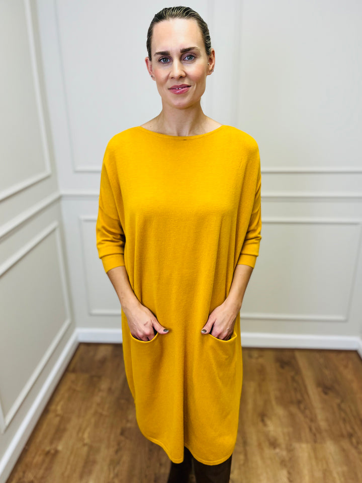 "RUBY" Fine Knit Dress-Mustard