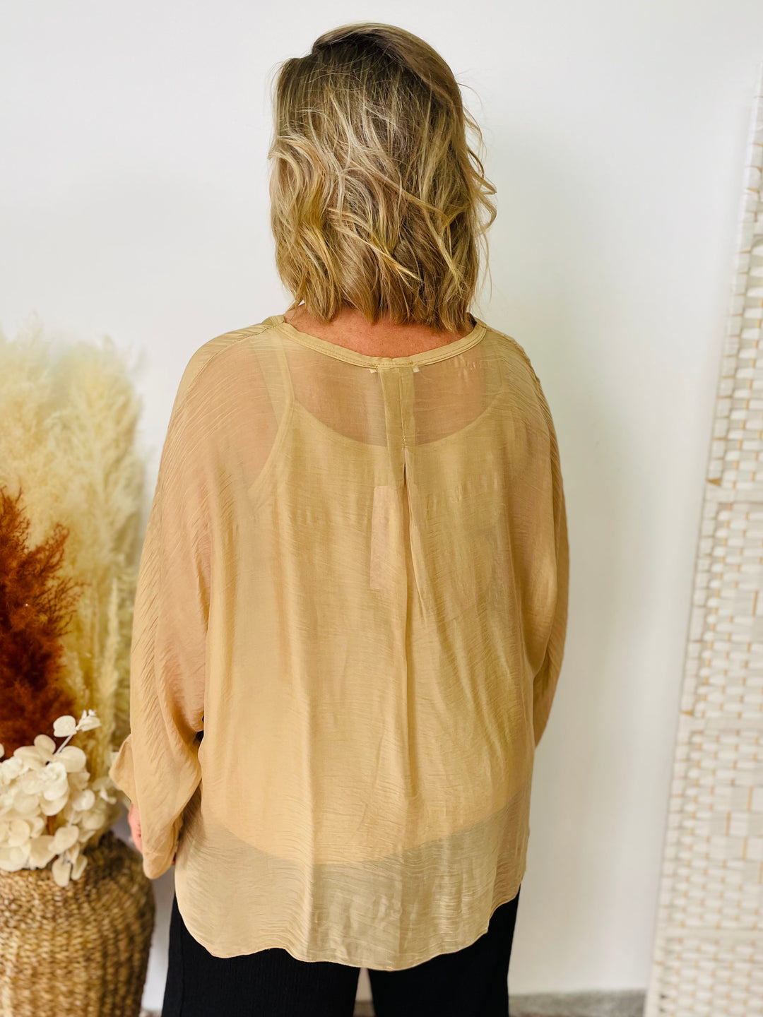 "LACEY" Sheer Shirt-Camel