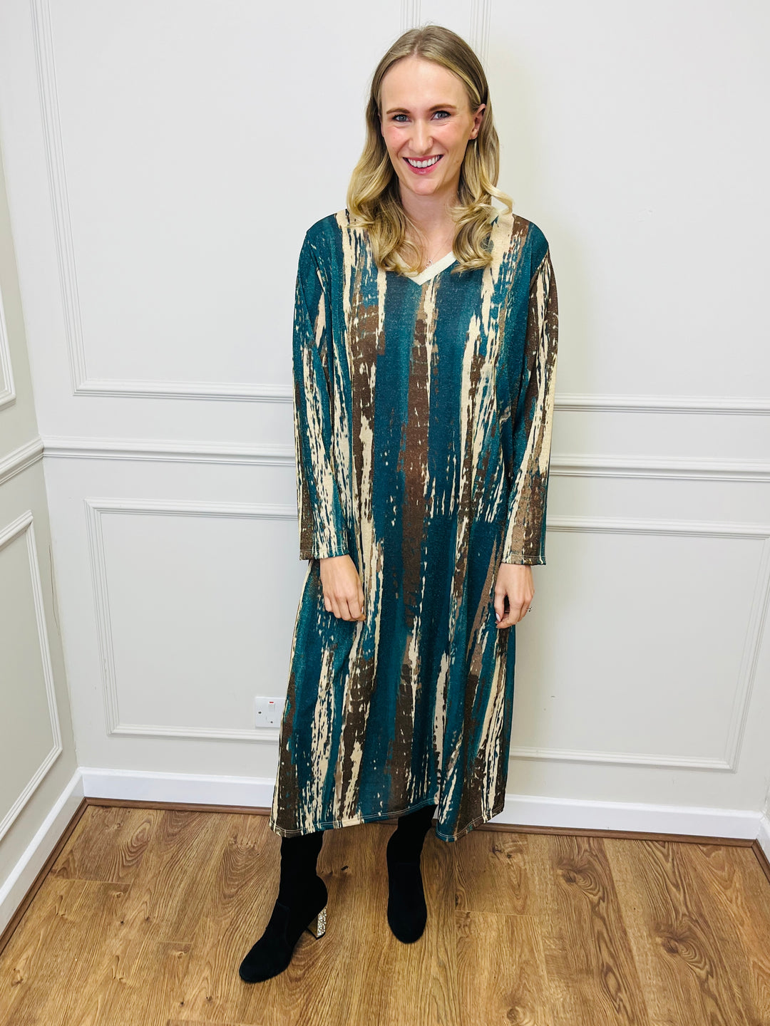 "SANDY" Artistic Print Maxi Dress-Teal