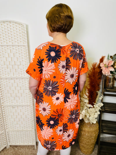 "PATRICIA" Floral Dress-Orange & Navy