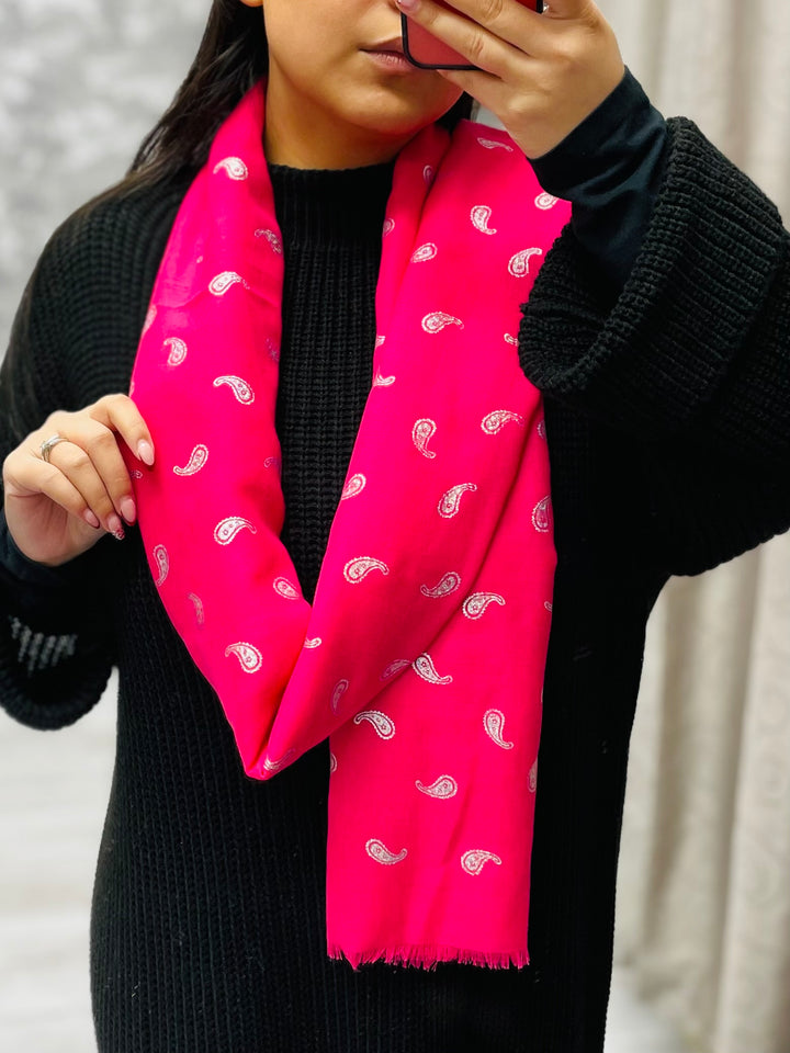 No.86 Artistic Print Scarf-Cerise Pink