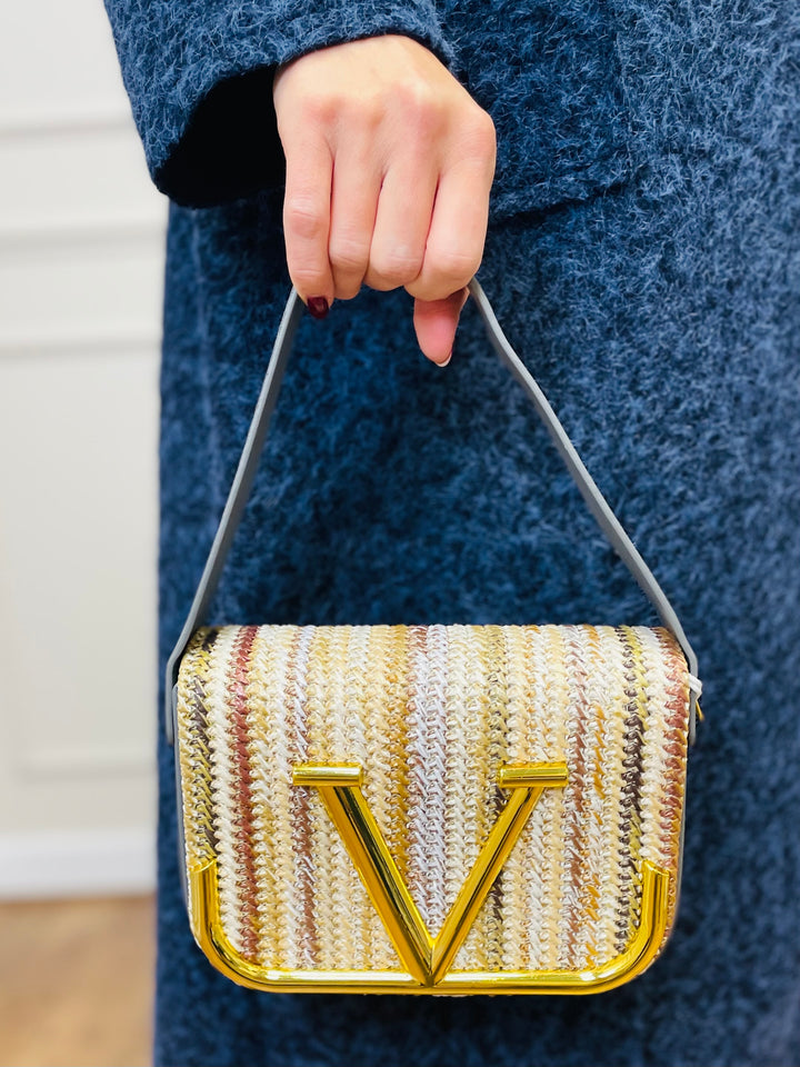 No.81 Striped Woven Bag-Grey & Multicolour