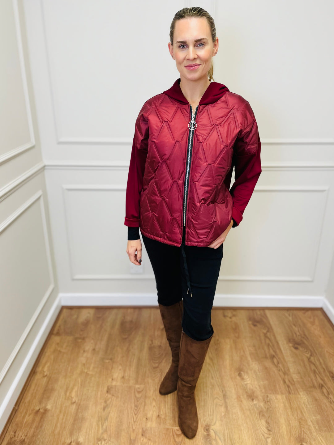 "BONNIE" Quilted Jacket-Burgundy