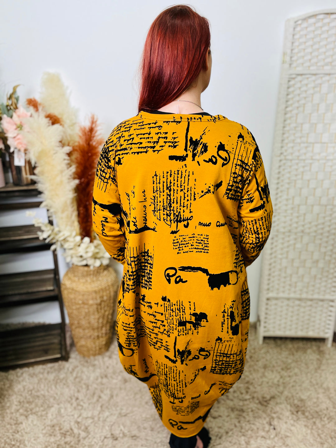 "RUTH" Artistic Print Tunic/Dress-Mustard