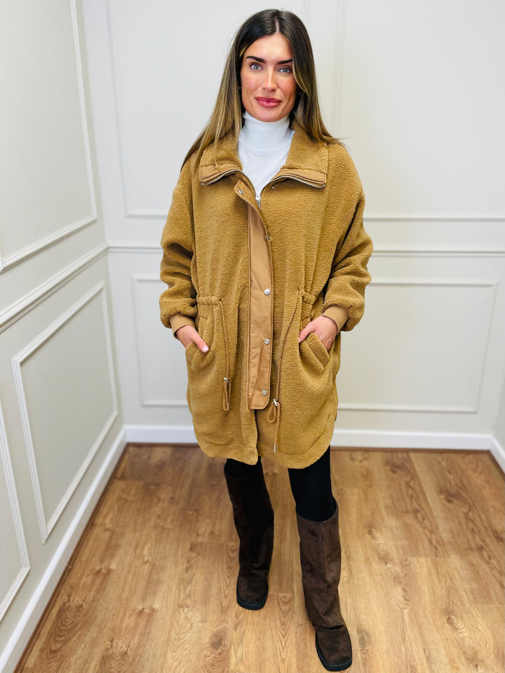 "TEDDY” Fleece Parka Jacket-Tan