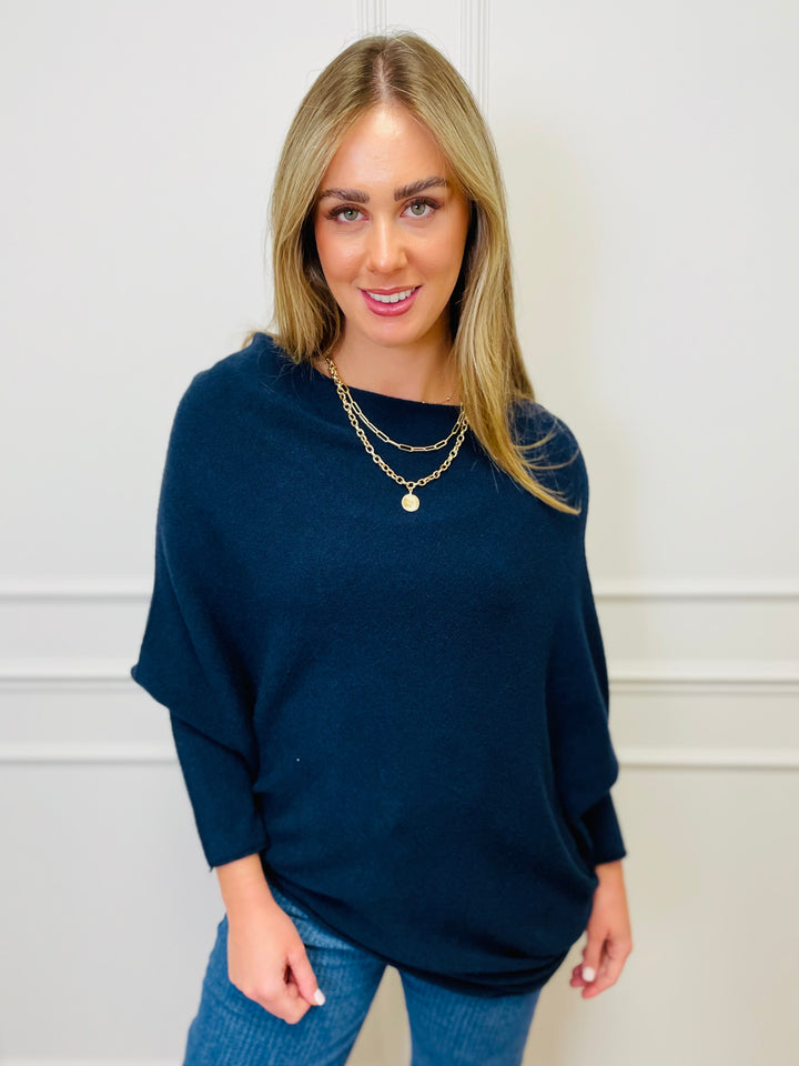 "BELLA" Asymmetric Jumper-Navy