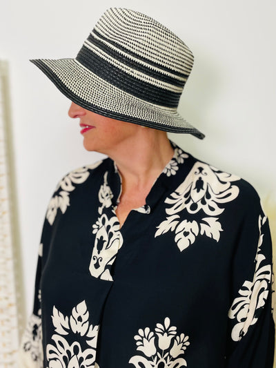Panama Sun Hat-Cream & Black
