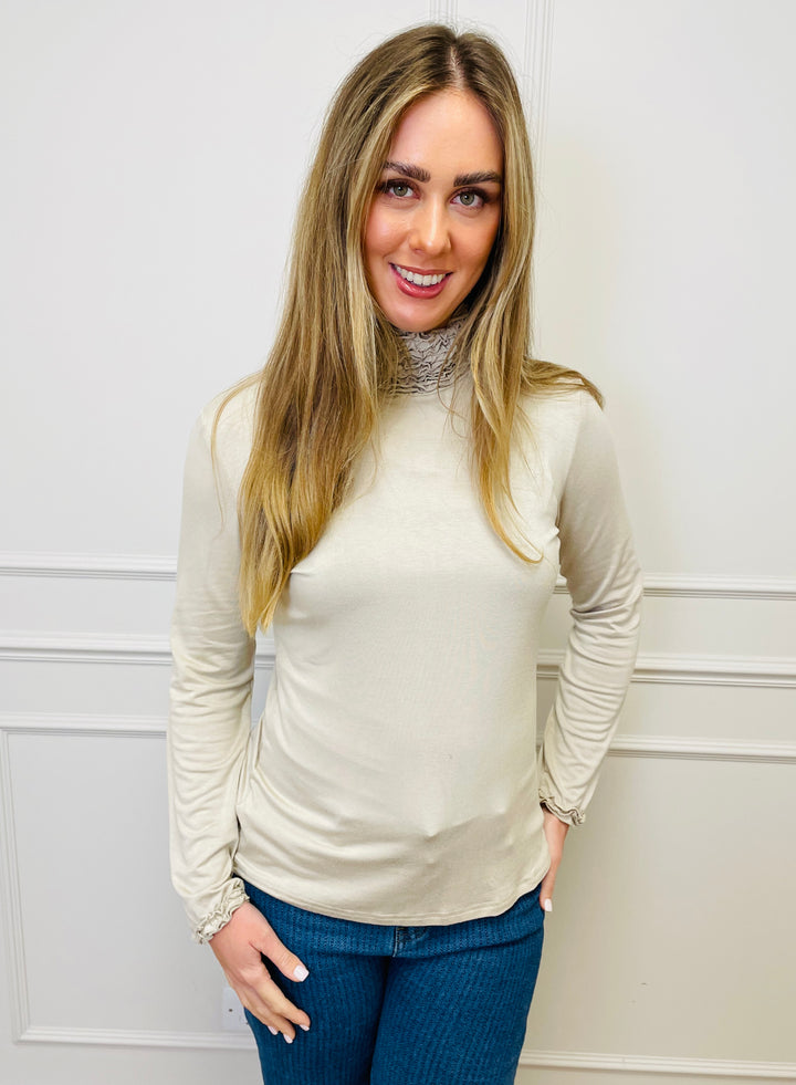 "LIVIA" Ruffle Polo Neck Top-Cream