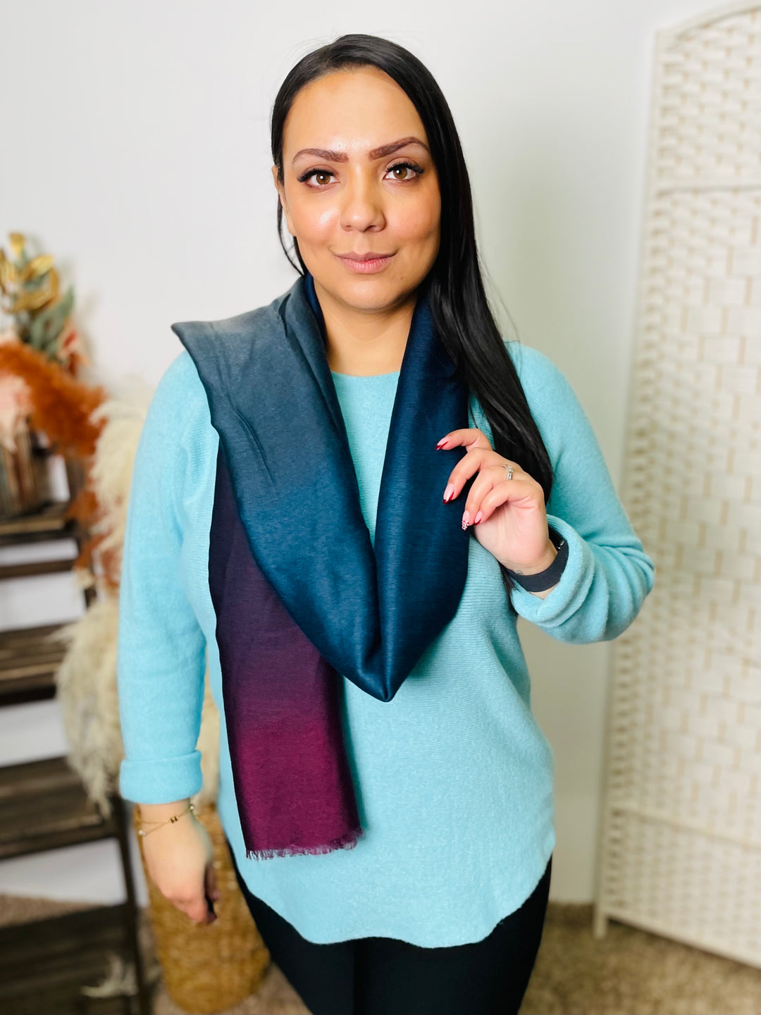 No.72 Ombre Print Scarf-Navy