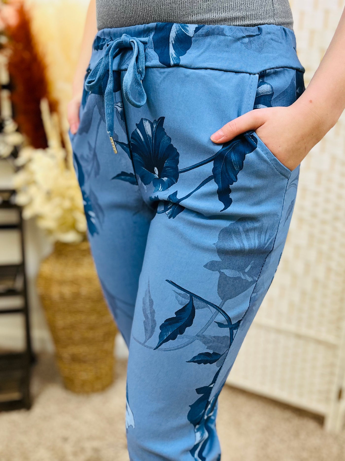 "CARMELA" Floral Print Trouser-Denim & Navy