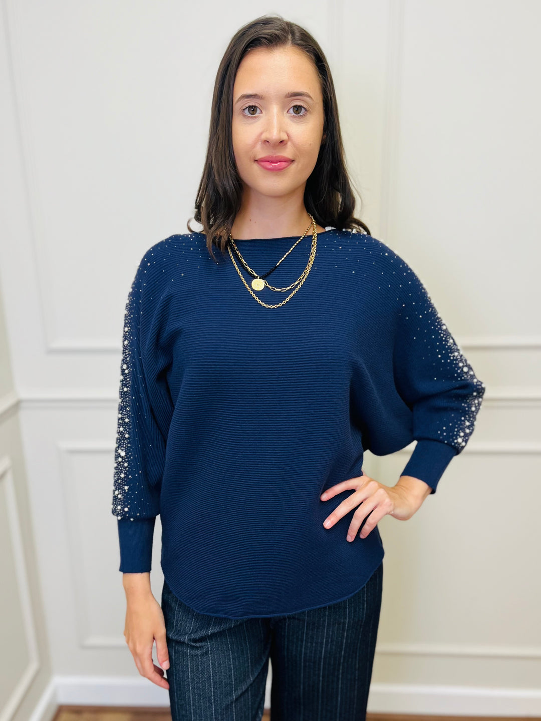 "MAYA" Pearl Jumper-Navy