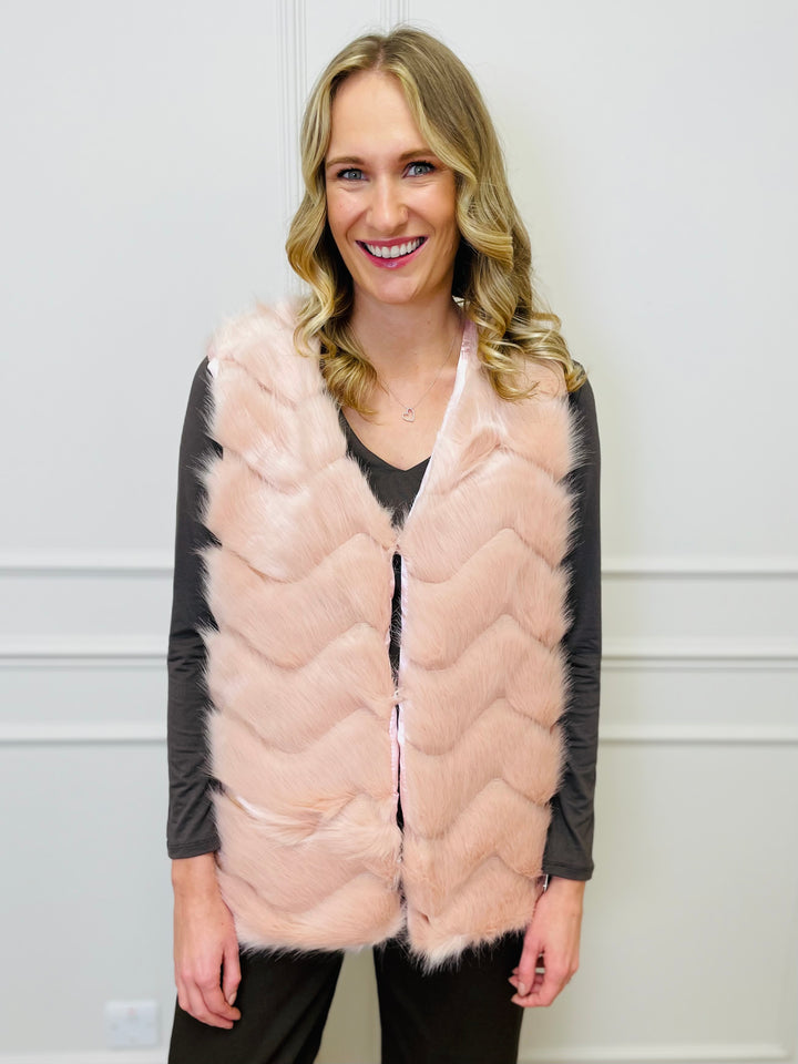 "CLARISSA" Faux Fur Waistcoat-Pink