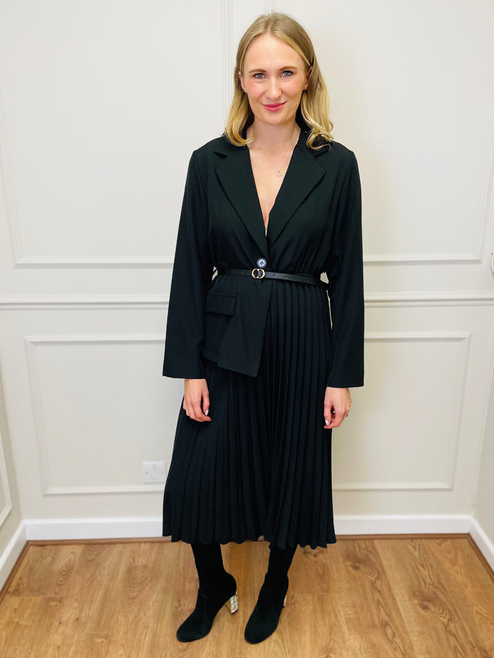 "CELIA" Pleated Dress-Black