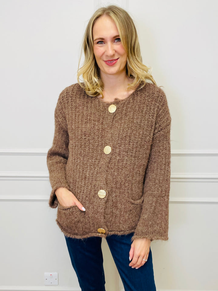 "KEILY” Chunky Knit Cardigan-Tan