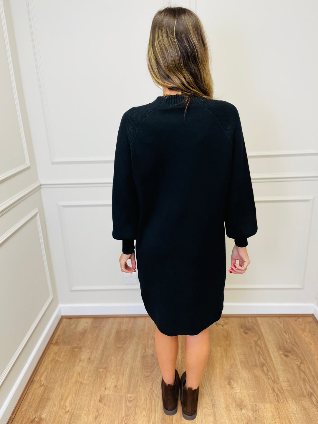 "TAYLOR" Pocket Knit Midi Dress-Black