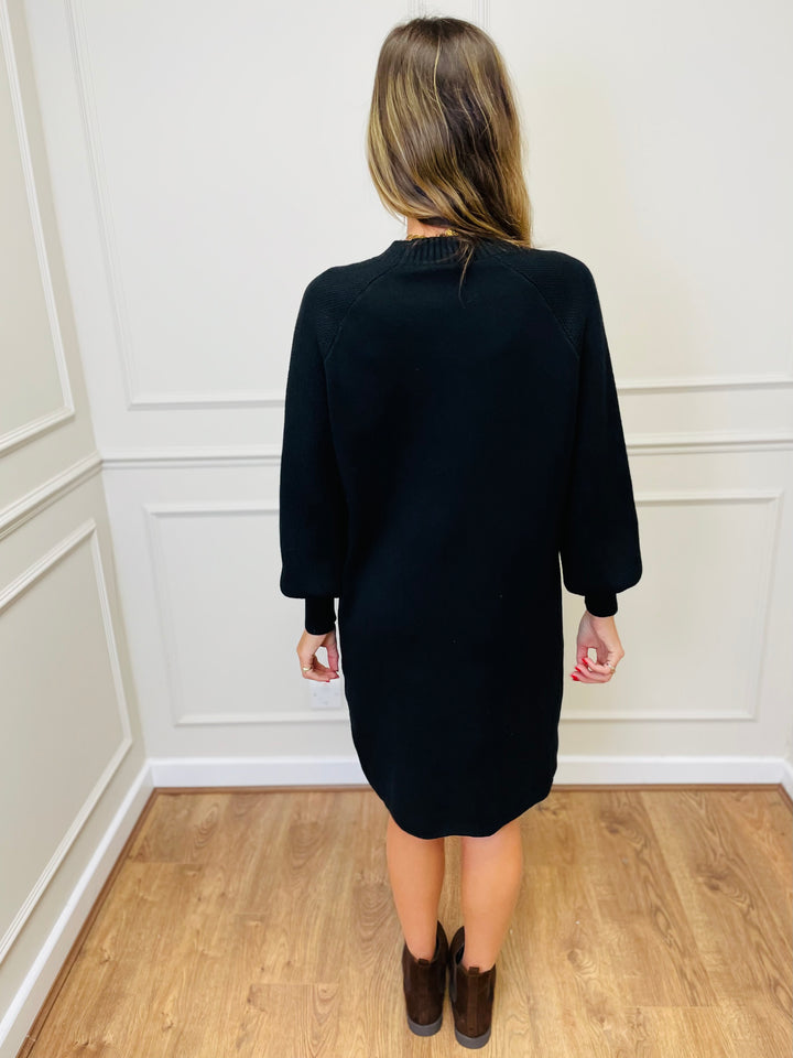 "TAYLOR" Pocket Knit Midi Dress-Black