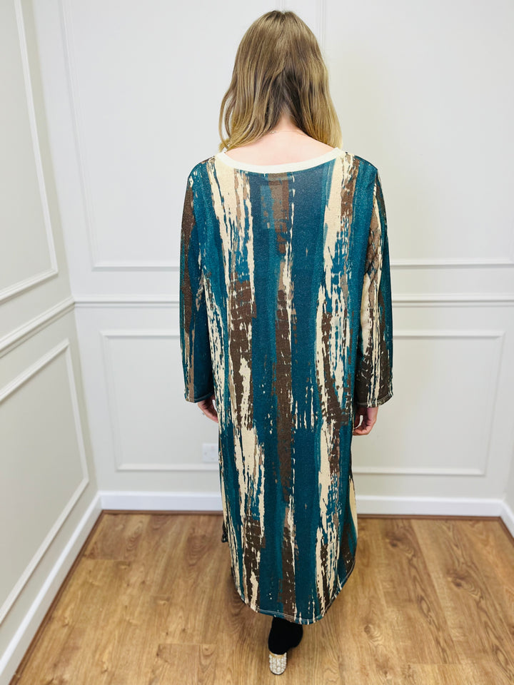 "SANDY" Artistic Print Maxi Dress-Teal