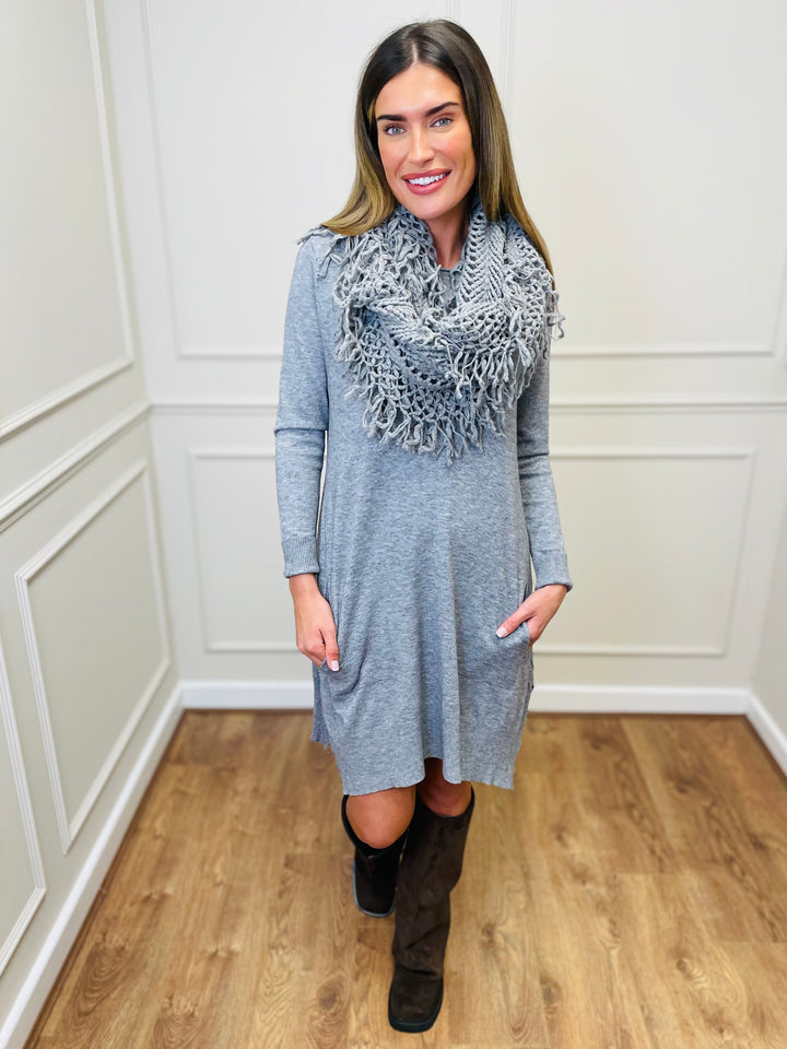 "OLIVIA" Knitted Dress-Silver