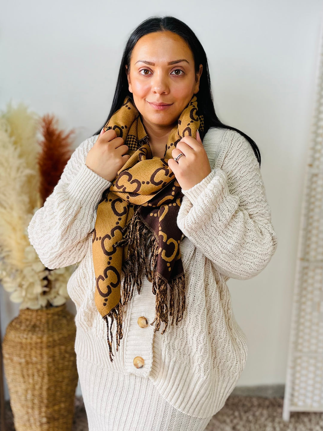 No.53 Designer Inspired Reversible Scarf-Brown & Tan