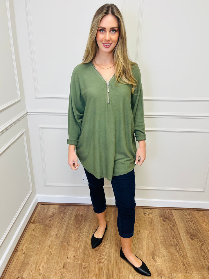 "CASSIDY" Luxury Soft Jumper-Khaki Green