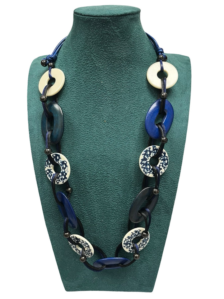 Short Statement Necklace-Cream & Blue