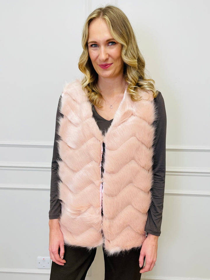 "CLARISSA" Faux Fur Waistcoat-Pink