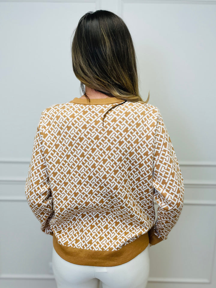 "CELINE" Fine Knit Jumper-Tan & White