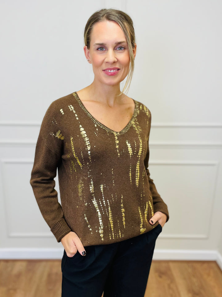 "ZOLA” Metallic Jumper-Brown & Gold