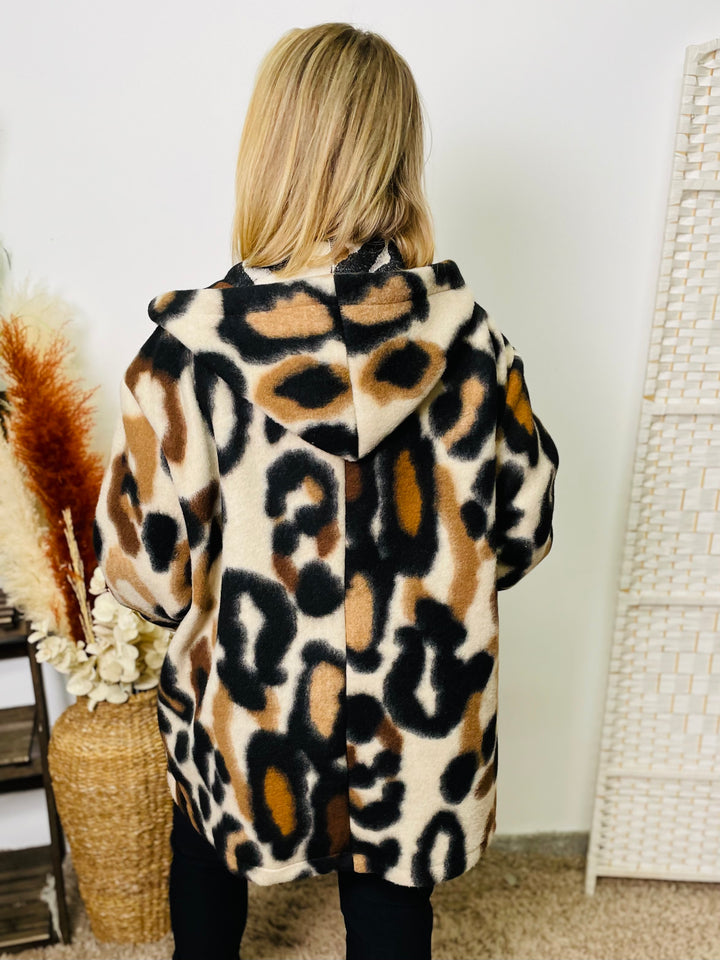 "JEMMA" Animal Print Jacket-Tan & Black