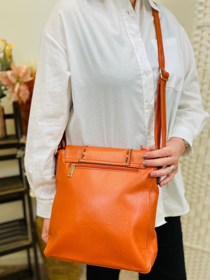 Button Crossbody Handbag-Orange